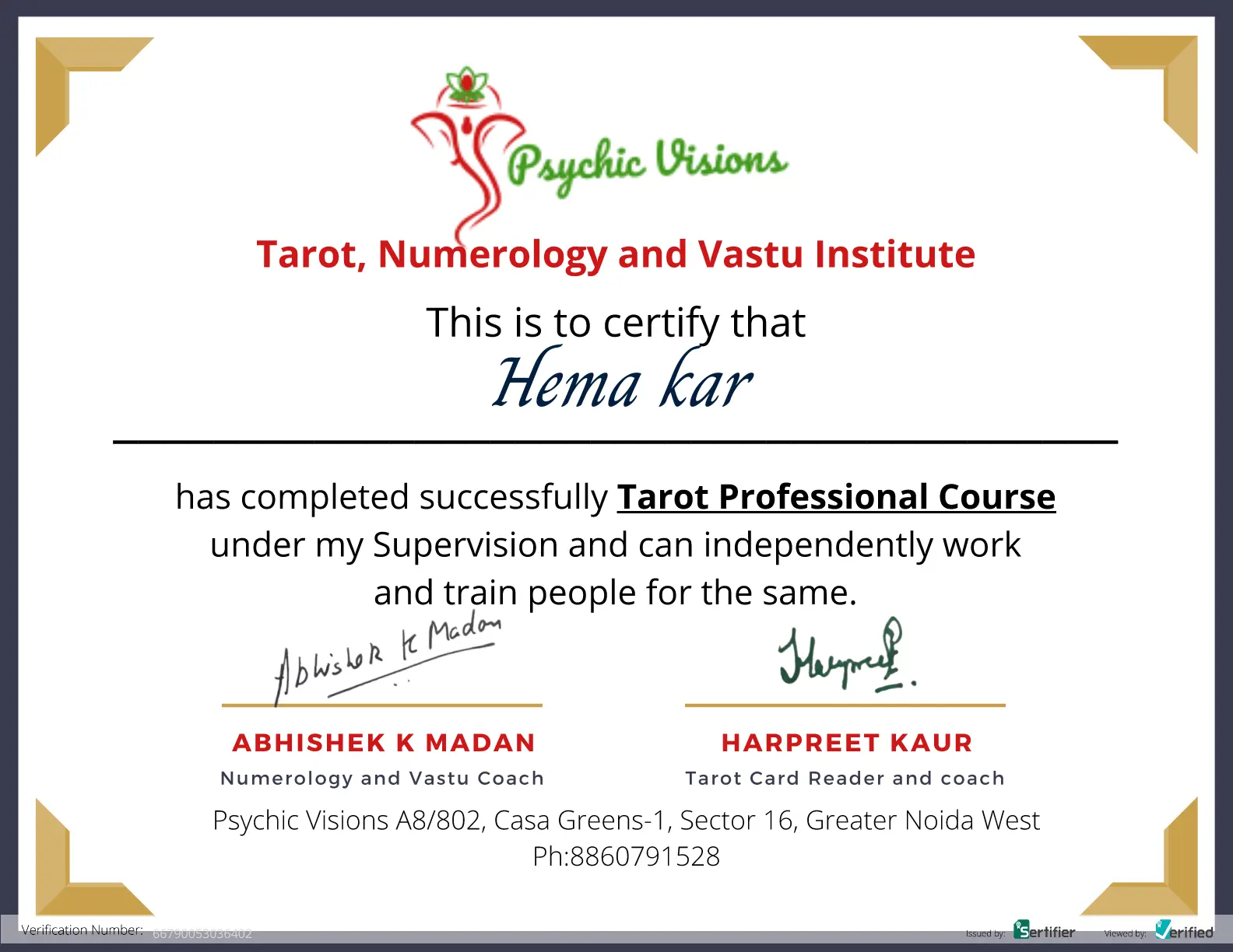 Tarot Professional Course Certificate